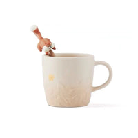 Autumn Maple Leaf Squirrel Ceramic Mug with Silicone Stirrer