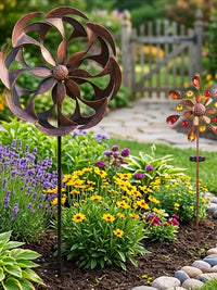 Solar Powered Iron Wind Spinner for Garden and Patio Decoration
