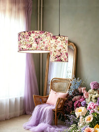 Vintage Floral Fabric Lampshade Pendant Light for Bedroom Study