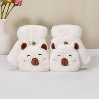 Cute Capybara Plush Half-Finger Flip-Top Touchscreen Gloves for Women, Winter Warm Thickened Student Cycling Cold Protection