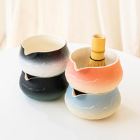 Japanese Style Ceramic Matcha Tea Set with Mountain and Water Pattern Bowl