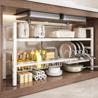 Under-Sink Expandable Storage Rack for Kitchen Cabinets and Pots