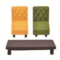 Zakka Mini Retro Striped Sofa Chair & Table Resin Figurine for Dollhouse & Desktop Decor