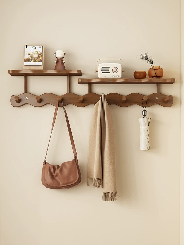 Wall Mounted Coat Rack with Hooks and Shelf, No-Drill Entryway Organizer for Clothes, Hats, and Accessories