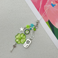 Lucky Four-Leaf Clover Beaded Phone Lanyard Keychain Charm