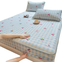 Summer Ice Silk Cooling Mat Fitted Sheet Style Bed Cover Set Machine Washable