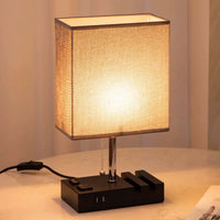 USB Fabric Table Lamp with Phone Holder and AC Outlets for Bedroom Living Room