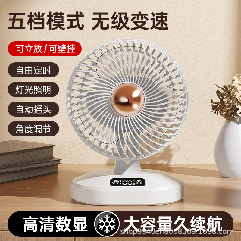 2026 New USB Rechargeable Digital Display Mini Desk Fan for Dormitory and Office