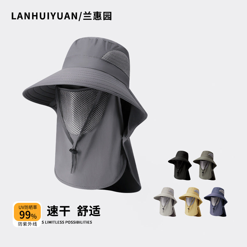 Unisex Outdoor UV Protection Sun Hat with Detachable Face Mask and Wide Brim