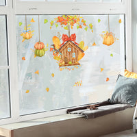 Thanksgiving Pumpkin Cottage Vine Window Clings Static Glass Decals Home Decor Wall Stickers