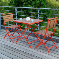 Outdoor Foldable Bistro Table and Chair Set, Weatherproof Wood-Plastic Composite and Iron for Balcony Patio Cafe