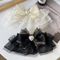 Pet Bowknot Mesh Collar with Pearl and Rhinestone Embellishments for Cats and Small Dogs