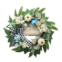 50cm Eucalyptus and White Pumpkin Autumn Wreath for Front Door Decor