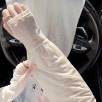 Lace Sun Protection Arm Sleeves for Women, Thin High-Elastic Breathable Ice Silk Cooling Sleeves