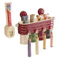 Wall-Mounted Toothbrush Holder with Magnetic Cups and Storage Tray, No-Drill Installation