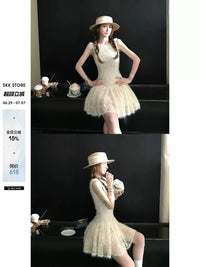 Skk Store Pear Blossom Dream Heavy Embroidered Lace Sleeveless Dress
