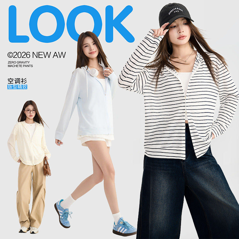 Lyocell Tencel Long Sleeve Cardigan with Hood for Summer Sun Protection