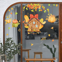 Thanksgiving Pumpkin Cottage Vine Window Clings Static Glass Decals Home Decor Wall Stickers