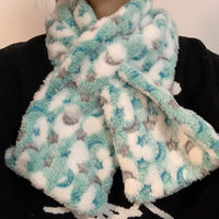 Vintage Japanese Harajuku Plush Cross Scarf with Star and Butterfly Embellishments