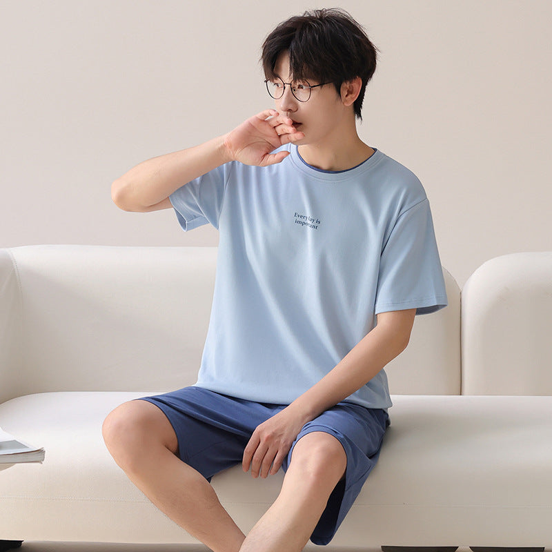 Men's Lyocell Short Sleeve & Shorts Pajama Set Casual Loungewear