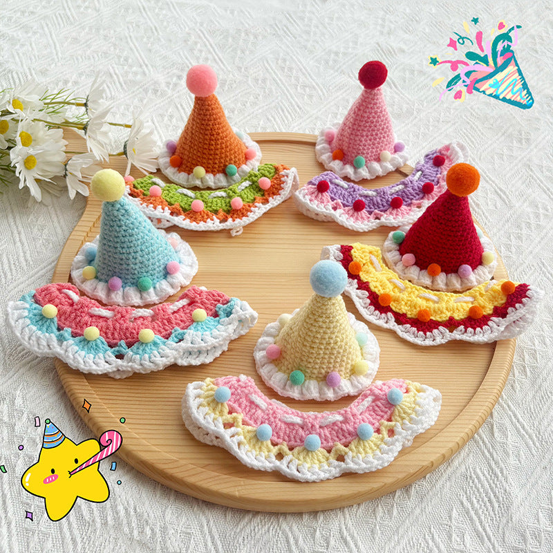 Pet Birthday Hat and Scarf Set for Cats and Dogs - Cute Handmade Party Decoration and Photo Prop