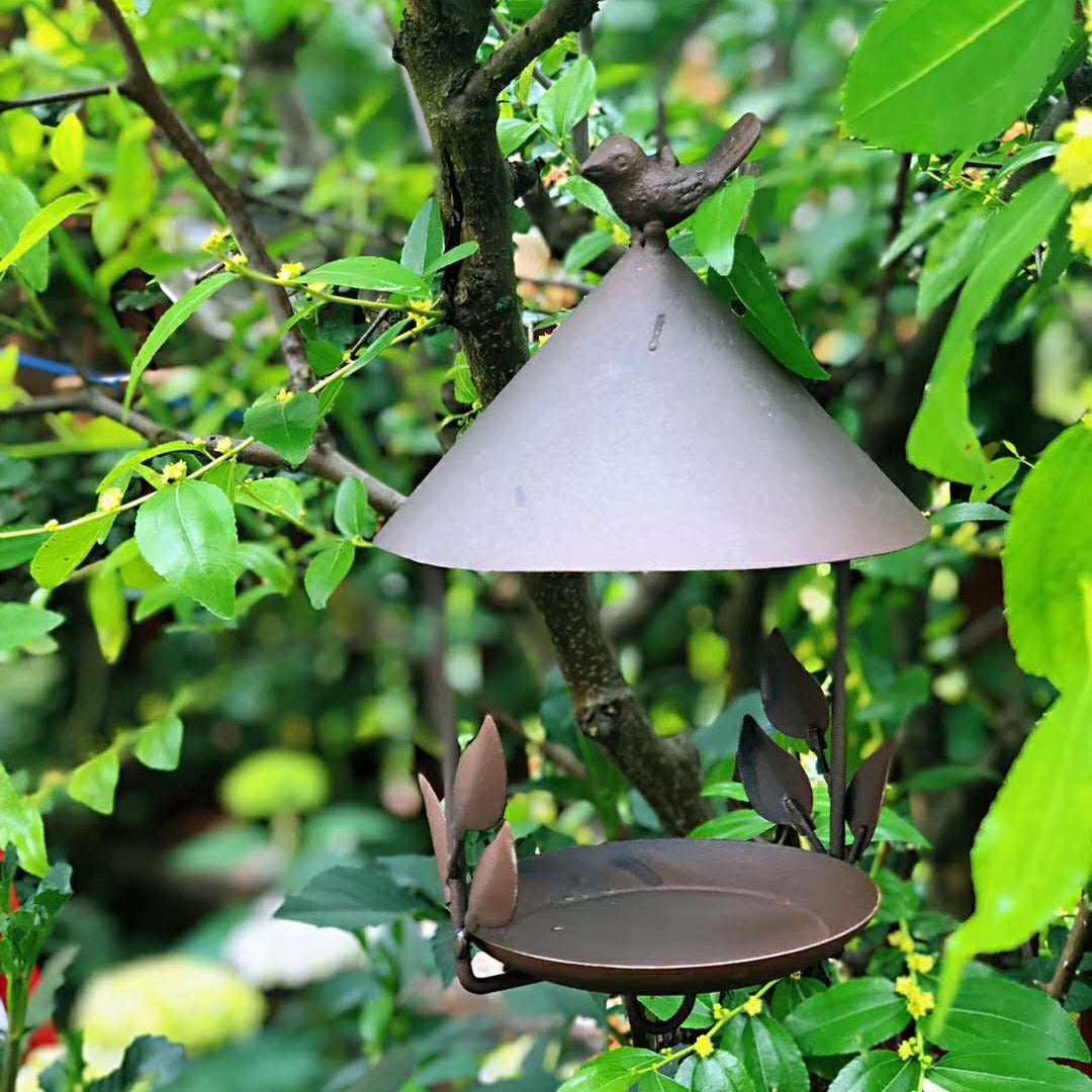 Vintage Iron Birdhouse Feeder Garden Decor Hanging Ornament