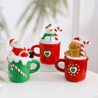 Mini Christmas Teacup Ornaments - Santa, Snowman, Gingerbread Man Resin Figurines for Holiday Decor