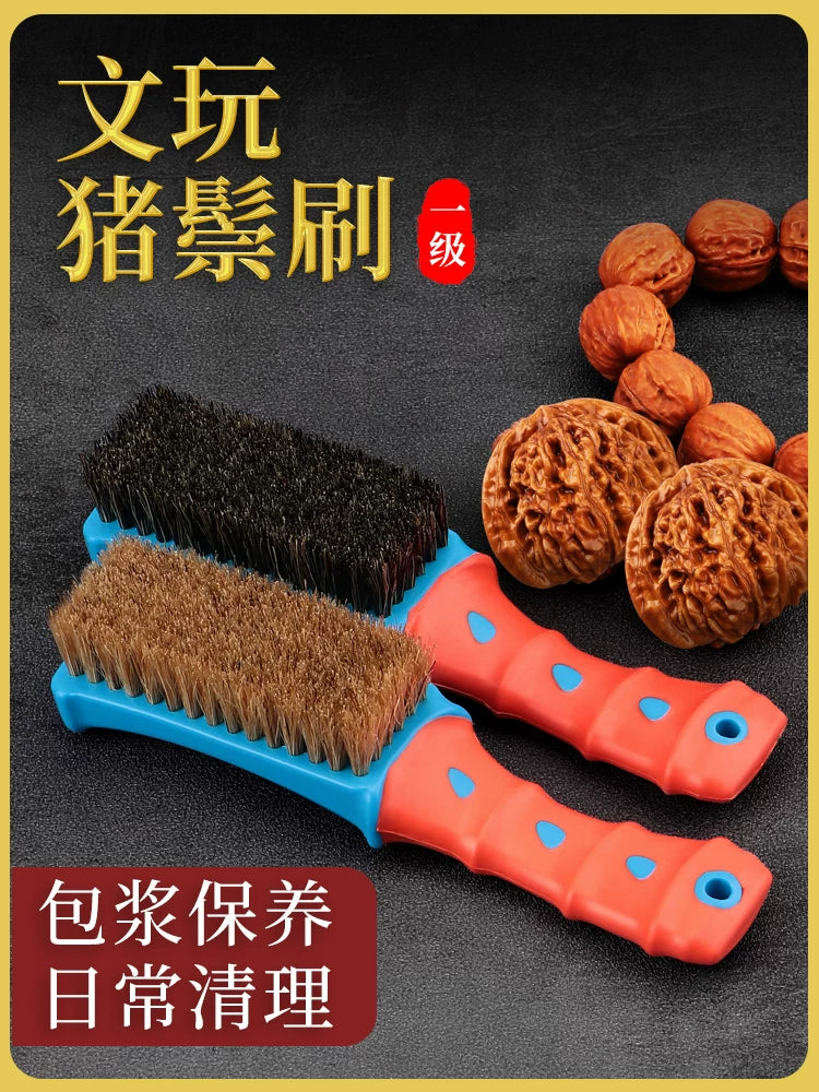 Boar Bristle & Nano Brushes for Walnuts, Bodhi Beads, and Olive Pits - Hard & Soft Bristle Cleaning Tool Set
