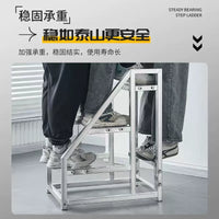 Industrial 3/4 Step Ladder for Warehouse & Household Use, Mobile Iron Staircase Shelving Ladder