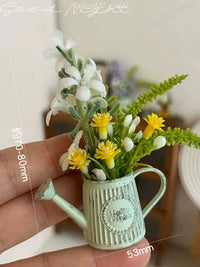Dollhouse Miniature Floral Arrangement in Iron Bucket Pot
