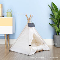Wooden Pet Teepee Bed for Cats and Small Dogs, Foldable Indoor Pet Tent House