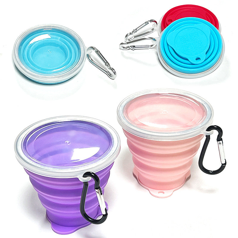Collapsible Silicone Water Bottle with Carabiner for Outdoor Camping and Sports, Food-Grade Portable Travel Cup