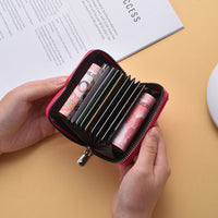Fashion Lychee Pattern Mini Coin Purse with Accordion Card Holder and Double Zipper