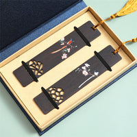 Chinese Style Rosewood Ebony Bookmark with Hand-Painted Bird and Floral Design, Ideal for Gifts and Souvenirs