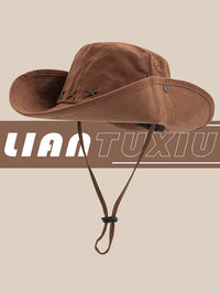 American Retro Western Cowboy Hat for Women, Outdoor Hiking Sun Protection Fisherman Hat with Wide Brim