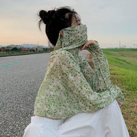 French Floral Sun Protection Shawl with Face Mask for Cycling and Outdoor Activities