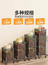 Multi-layer Rolling Utility Cart with Rotating Baskets for Kitchen, Living Room, and Storage