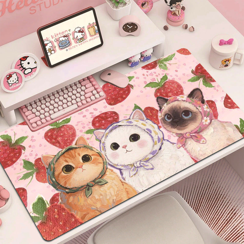 Cute Cat Diatomaceous Earth Desk Mat Keyboard Mouse Pad Non-Slip Easy Clean Table Protector