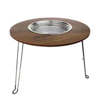 Outdoor Multifunctional Round Fire Pit Table for Tea, Charcoal BBQ, and Camping