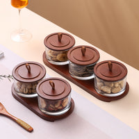 Wooden Snack Tray with Glass Jar, Divided Dried Fruit Platter, Candy Dish, Living Room Wooden Fruit Plate