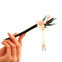New Chinese Style Sandalwood Velvet Flower Brooch Hairpin Set for Hanfu