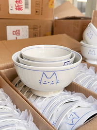 Japanese Style Hand-Painted Cat Ceramic Dinnerware Set - Bowls and Plates