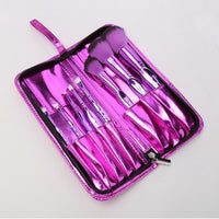 8-Piece Mini Makeup Brush Set with Electroplated Teardrop Handles and Zipper Pouch