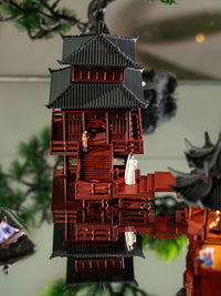 Chinese Style Pavilion Micro Landscape with LED Light, Mountain Rockery Bonsai Ornament