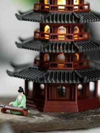 Exquisite Pagoda Micro-Landscape Ornament with LED Light for Aquariums and Bonsai