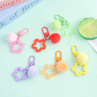 Creative Resin Hollow Star Keychain with Plush Ball Charm for Bags