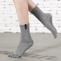 Women's Non-Slip Yoga Pilates Socks with Five Toes, Mid-Calf Compression Cotton Socks