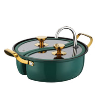 304 Stainless Steel Divided Hot Pot with Lid, Thickened Dual-Handle Shabu-Shabu and Fry Pot for Induction Cooktops