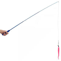 Retractable Cat Wand Toy with Feather and Worm Attachments for Interactive Play