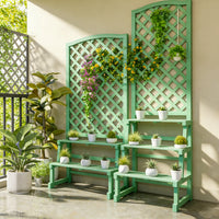 Outdoor Wood Planter Box with Trellis and Storage Shelf for Climbing Plants